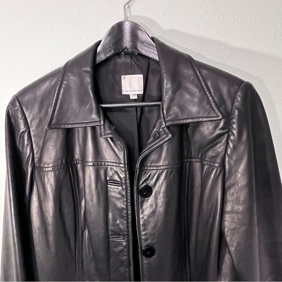 Women's anonymous Black Leather Jacket size Medium with buttons - Picture 11 of 14